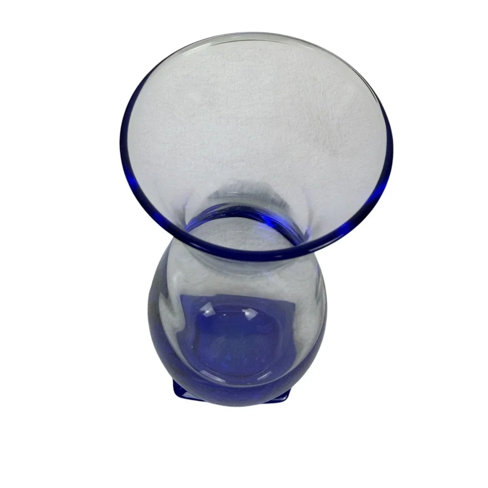 Bormioli Rocco Ibisco Clear Glass Vase Cobalt Blue Square Base Italy NIB‎